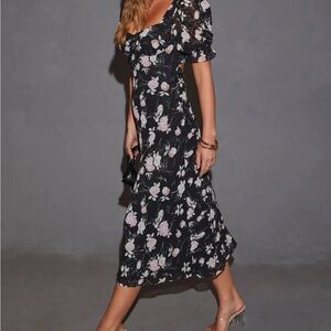Vici Black Floral Midi Dress